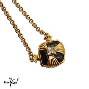 Vintage Avon Necklace Fancy Black Rhinestone Centerpiece Pin 19" Long - Hey Viv